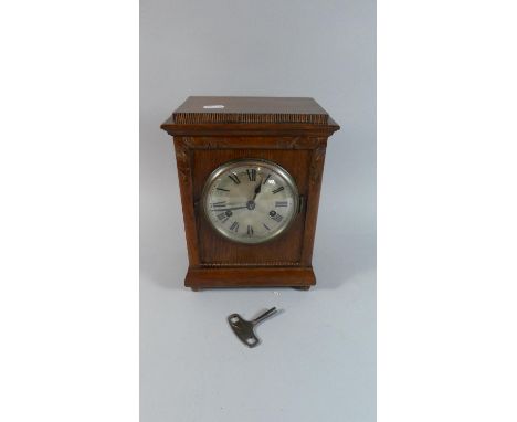 An Edwardian Oak Mantle Clock with Eight Day Movement by Gustav Becker, Working and with Key, 26cm High 