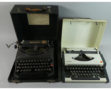 Two Portable Vintage Typewriters Including Olympia Traveller 