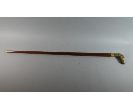 A Modern Turned Mahogany Stick with Brass Dog's Head Handle, 88cm Long 