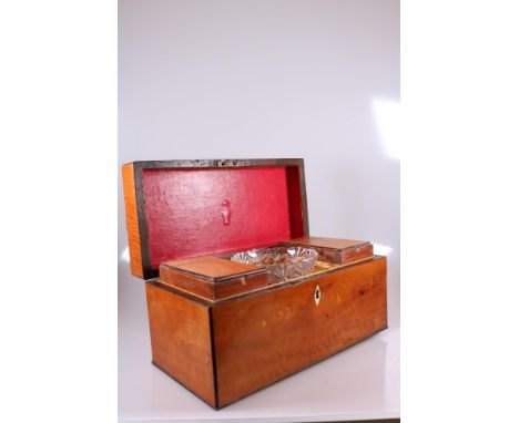 Georgian Sheraton Antique Tea Caddy - Left &amp; Right Compartments Original, centre compartment has a repair with new suppor