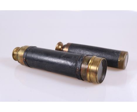 Vintage 3 drawer brass &amp; leather telescope plus one toy telescope with inset compass