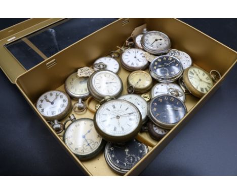 Box of 18 Antique &amp; Vintage Fob Watches for spares &amp; repairs, including a Marine Chronograph &amp; some silver