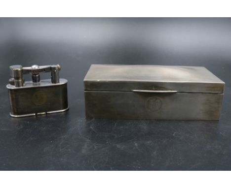 Large Hallmarked Silver Cigarette Box together with a 1950's Dunhill Table Lighter with the Motiv Inter Office Telephones Ltd