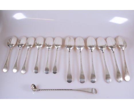 6 x William Hutton Silver Plated "Rat Tail" Table Spoons, 6 x WH SEP Desert Spoons, 1 x Twisted Handle Olive / Pickle Spoon, 