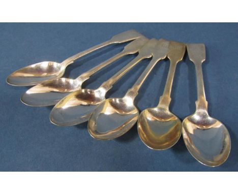 Six Victorian silver teaspoons, London 1859, by Samuel Hayne &amp; Dudley Cater, 4oz approx 
