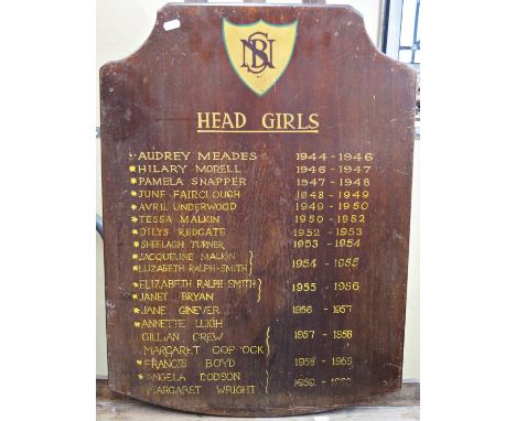 A vintage school head girls panel from 1944-1960 approx, 70cm x 50cm 