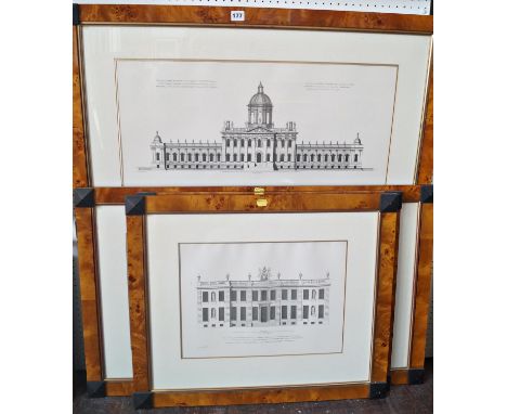 A set of four black and white prints of engravings after Colen Campbell (1676-1729) of architectural subjects including Castl