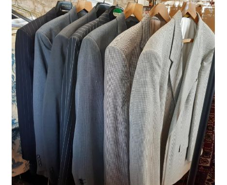 Good quality formal menswear including 5 suits and a jacket by Aquascutum, a light coloured jacket by Nino Cerruti and a doub