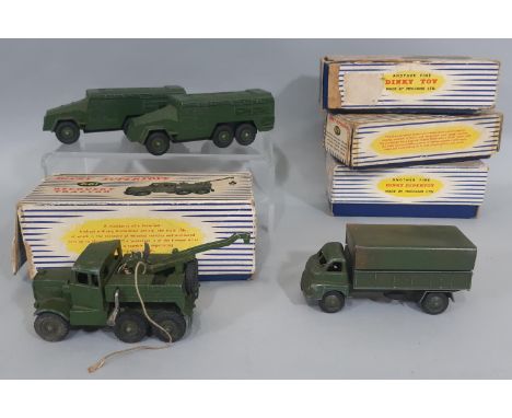 Dinky Supertoys 661 Recovery Tractor in original box, together with  two armoured Command Vehicle 677 and 3 ton Army Wagon 52