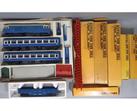 O gauge model rail items by Triang; 6 boxed coaches and gondolas, plus 1 unboxed, from the Big Big Train range together with 