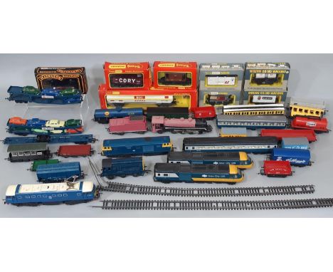 Large collection of model railway items with locomotives comprising Hornby Inter-City 125 (pair plus coach), a Hornby-Triang 