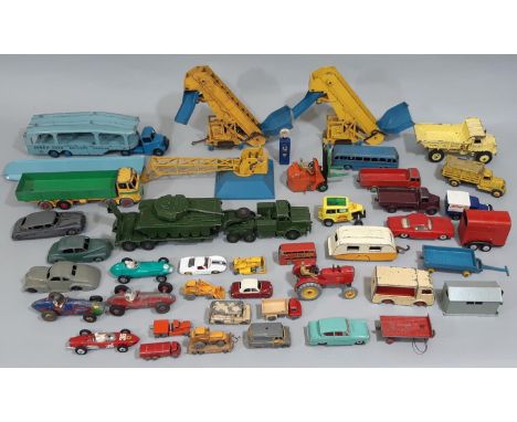 Large collection of unboxed vintage Dinky, Corgi and Lesney toys including Dinky SuperToys; Tank Transporter 660,  Euclid Dum