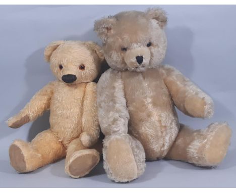 2 large vintage teddy bears, both with jointed body, stitched nose and glass eyes; smaller bear height 54cm is possibly by Ch