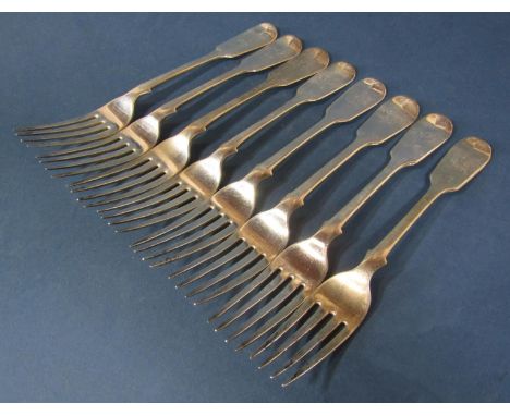 Eight Victorian silver table forks, London 1845 by Joseph and Albert Savary, 18.7oz approx 