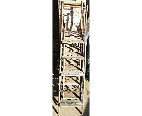 Four vintage tubular steel framed folding step ladders with wooden treads (af) 