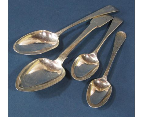 A Georgian silver serving spoon London 1813, by Thomas Streetin and three further 19th century spoons, 6.4oz approx (4) 