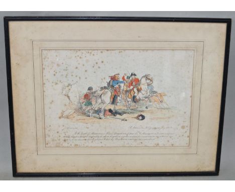 After J Atkinson (early 19th century British school) - Coloured lithograph of a battle scene at Alexandria, published  by R A