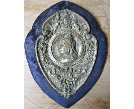 Victorian silver plated panel commemorating the reign of Queen Victorian 1837-1901, 90 cm overall 