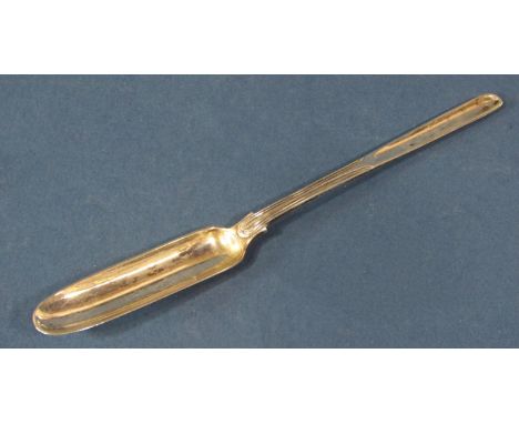 A Victorian silver marrow spoon, London 1854, by Chawne &amp; Co, 23cm long, 2oz approx 
