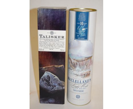 Talisker single malt scotch whisky, aged 10 years, 70cl, 45.8%, in carton, one bottle; and McClelland's single malt Speyside 