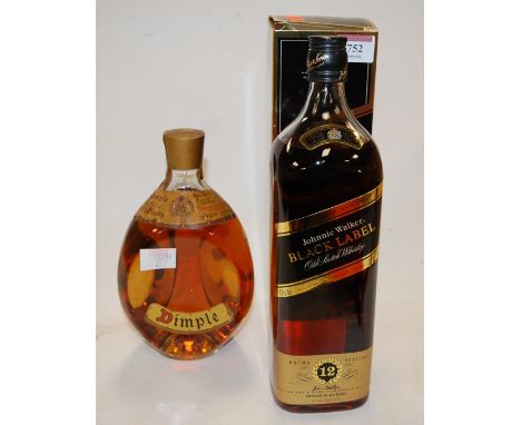 Johnnie Walker Black Label old scotch whisky, aged 12 years, 1.125cl, 43%, in carton, one bottle; and Dimple old blended scot