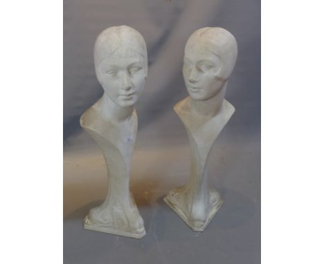 A pair of Nouveau style mannequin heads, H:73cm 