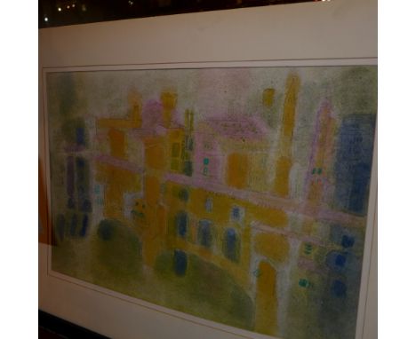 A 20th Century pencil and watercolour sketch of a rooftop view indistinctly signed Constantine?  36x54cm 