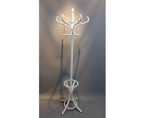 A 20th Century white painted bentwood coat and stick stand