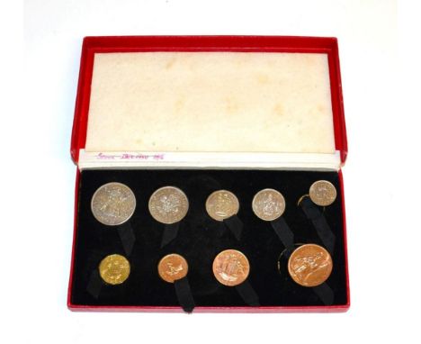 George VI, Proof Set 1950, 9 coins farthing to halfcrown; carbon spots & handling marks on bronze & on florin & English shill