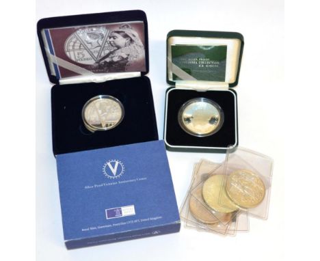 Miscellaneous UK & Foreign Silver Coins comprising: silver proof Britannia £2 2003 with cert, in CofI, very light toning o/wi