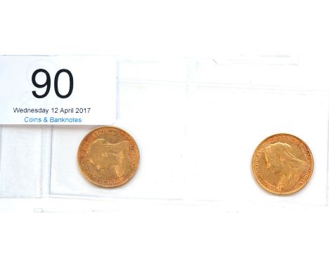 Victoria, 2 x Half Sovereigns: 1893 minor surface marks AFine/GFine & 1898 a few light obv hairlines, toning patch on rev. AV