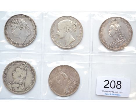 4 x Crowns comprising: 1822 SECUNDO hairlines, obv. contact marks/scratches o/wise good edge, bold edge lettering Fine; 1845 