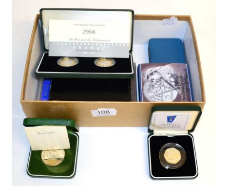 A Collection of UK Silver Proofs comprising: £5 2001 'Victorian Anniversary,' a 2-coin £2 set 2006 'Brunel - The Man & His Ac