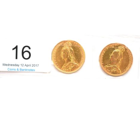 Victoria, 2 x Jubilee Head Sovereigns 1890 GFine/VF & 1891 Fine/VF, both with light contact marks & hairlines
