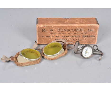 A pair of STG Triplex safety glass flying goggles,  with tinted yellow lenses, complete with Duncombe Ltd cardboard box, plus