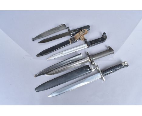 A Swiss Sig Bayonet and scabbard, together with a Swedish M1896, plus two others, all AF (4) 