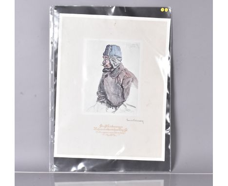 An Ernst Liebermann original print, showing a WWI POW 1916 taken from a portfolio of similar prints, focusing on the disparat