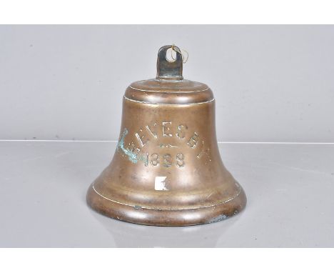 A vintage bell for the small village Revesby in Lincolnshire, with date 1898 to the front, approximately 20cm high 