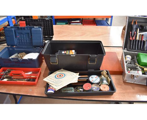 A large collection of gun cleaning/maintenance equipment, including tools, shot maker's, brushes and more, plus a selection o