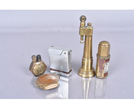 A Royal Engineers trench art pocket lighter, together with another trench art example, a short table lighter plus two other p