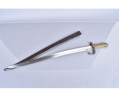 A 1871 dated French Yataghan matching numbers bayonet, serial B 26526, stamped to both the guard and the steel scabbard, vari