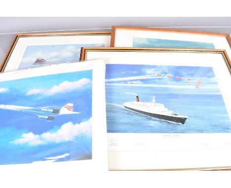 A small collection of Concorde related prints, including 'Perfect Timing', signed by the Captain of Concorde David Leney, Lea