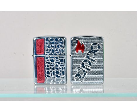 Heavy Wall Armor Case, two Heavy Walled Zippo Lighters, one titled 'Blood Stone', the other with the Logo for Zippo to the fr