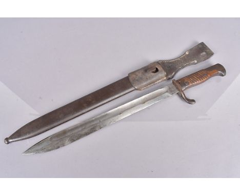 A German 98/05 Butcher bayonet, dated 17, complete with scabbard, with later 1938 leather frog 