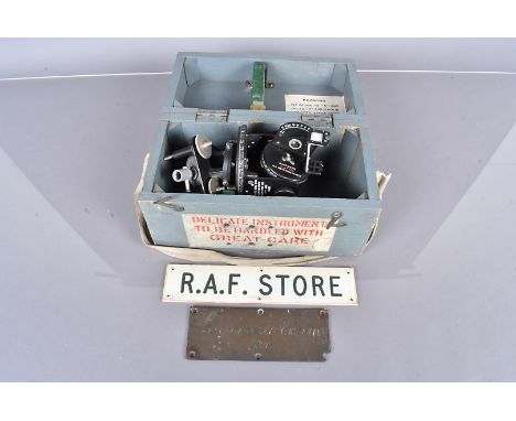 An Air Ministry issued Astro Compass Mk II, complete with fitted carry case, together with an R.A.F Store sign and a plaque f