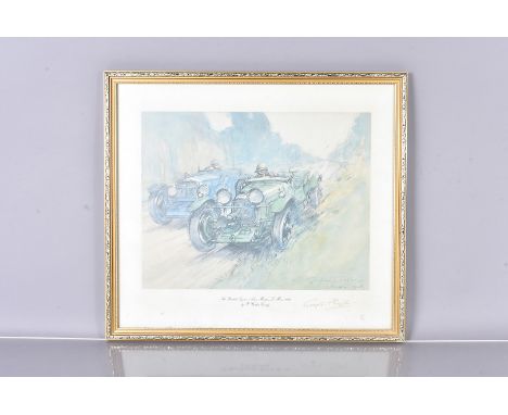 The Bertelli/Eyston Aston Martin Le Mans 1928 Limited Edition print by F Gordon Crosby, signed Eyston, together with a Brookl