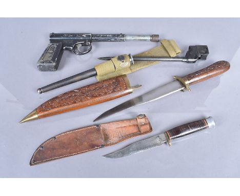 A no.4 Mk.2 spike bayonet, Pig Sticker, complete with scabbard and frog, together with a William Rodgers hunting knife and sh