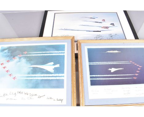 Signed Limited Edition Concorde and Red Arrow prints, to include Concorde 40th Anniversary by Adrian Meredith, signed Test Pi