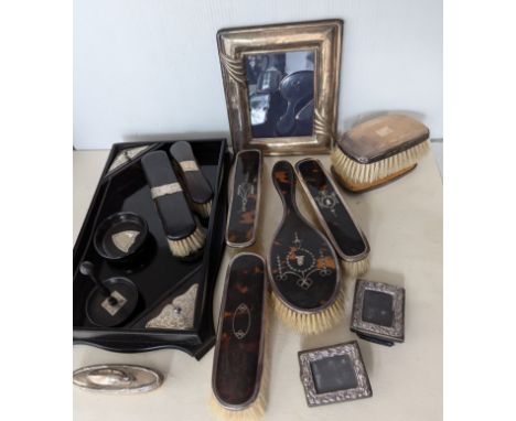 An Edwardian oblong ebony and silver mounted desk stand by H F Daltrey & Co, 1907, 33 x 22 cm together with an ebony and silv