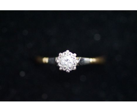 18ct Gold &amp; platinum ring set with illusion cut diamond, diamond size approx 3/16 carat, Size R